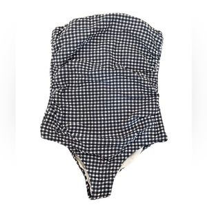 Navy and white gingham jcrew strapless swimsuit